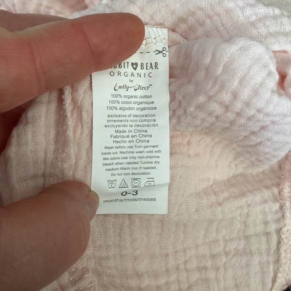 3/$15 SALE RABBIT + BEAR ORGANIC COTTON PINK LEAF JUMPER 0-3 MONTHS - Picture 6 of 6